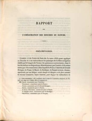 Rapport de la Commission technique internationale convoquée à Paris pour l'examen des questions relatives à l'amélioration des bouches du Danube