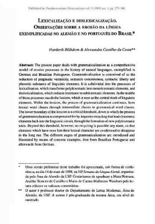 Lexicalização e deslexicalização. Observações sobre a erosão da língua exemplificadas no alemão e no português do Brasil