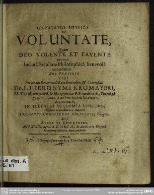 Disputatio physica de voluntate ...