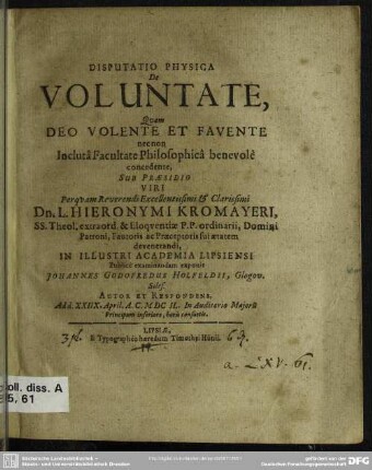 Disputatio physica de voluntate ...