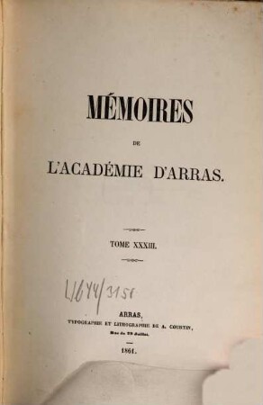 Mémoires de l'Académie d'Arras. 33. 1861