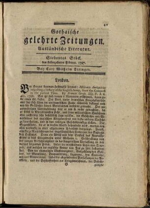 Siebentes Stück, den siebenzehnten Februar, 1787.