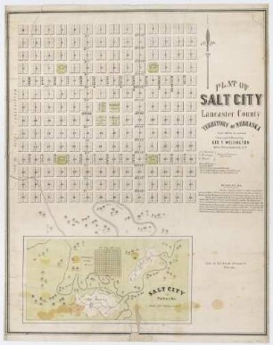 Karte von Salt City, Lancaster County, Territory of Nebraska, 1:3 600, Lithographie, um 1860