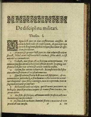 De disciplina militari. Theses. I.