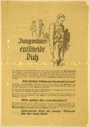 Antinationalsozialistischer programmatischer Wahlaufruf der Sozialdemokraten an die Jugend anlässlich der Reichstagswahl Juli 1932