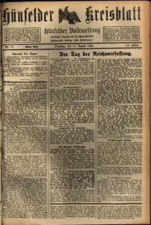 Erste Ausgabe vom Dienstag, den 14. August 1928.