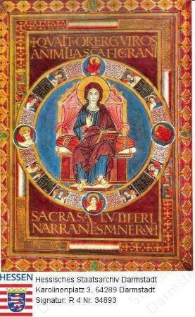 Lorsch an der Bergstraße, Benediktinerabtei / Lorscher Evangelienbuch 'Maiestas Domini' (thronender Jesus) in Alba Julia (Rumänien)