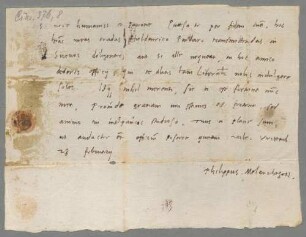 Philipp Melanchthon (1497 - 1560) Autographen: Briefe von Philipp Melanchthon an verschiedene Adressaten - BSB Autogr.Cim. Melanchthon, Philipp, 7. Philipp Melanchthon (1497 - 1560) Autographen: Brief von Philipp Melanchthon an Christoph Scheurl - BSB Autogr.Cim. Melanchthon, Philipp.7