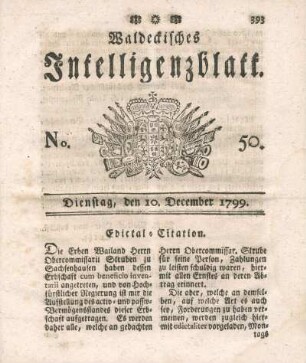 No. 50, Dienstag, den 10. December 1799