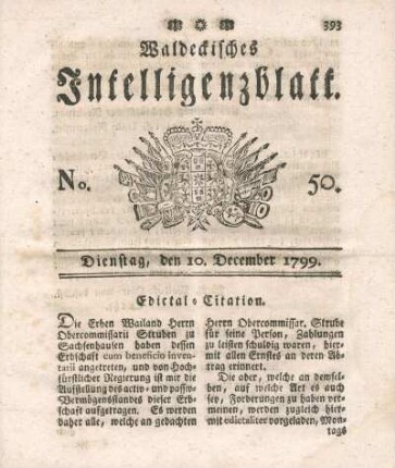 No. 50, Dienstag, den 10. December 1799