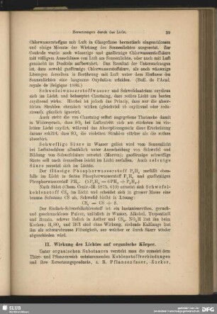 II. Wirkung des Lichtes auf organische Körper