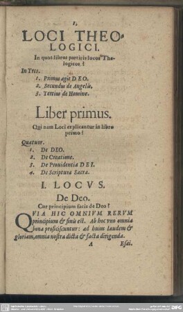 Liber primus. [De Deo]