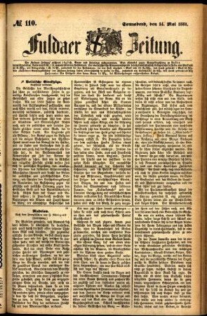 Ausgabe vom Samstag, den 14. Mai 1881.