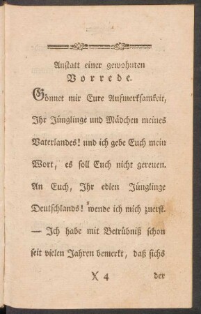 Anstatt einer gewohnten Vorrede.