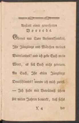 Anstatt einer gewohnten Vorrede.