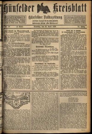 Zweite Ausgabe vom Samstag, den 20. April 1929.