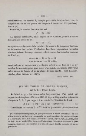 SUR DES TRIPLES DE CERCLES ASSOCIÉS.