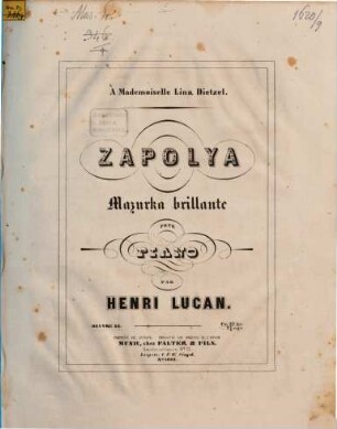 Zapolya : mazurka brillante pour piano ; oeuvre 25