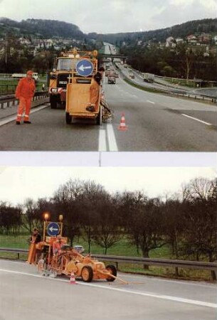 Markierungsarbeiten bei der Autobahnstrecke Pforzheim-Ost