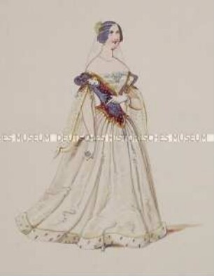 Frau im langen Kleid mit Hermelinbesatz und dunkelroter Taille - Tafel aus Franceschini/Kostümbilder (Kassette 1)