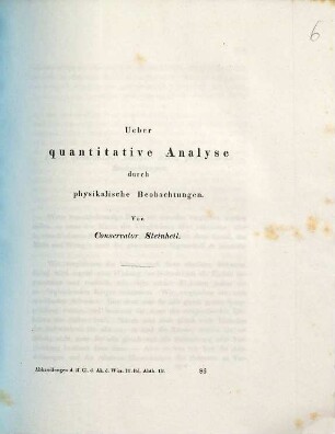Über quantitative Analyse durch physikalische Beobachtungen