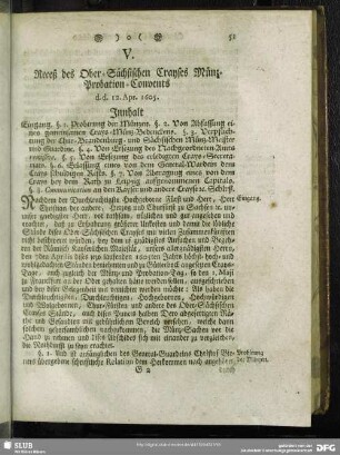 V. Receß des Ober-Sächsischen Crayses Münz-Probation-Convents d. d. 12. Apr. 1605