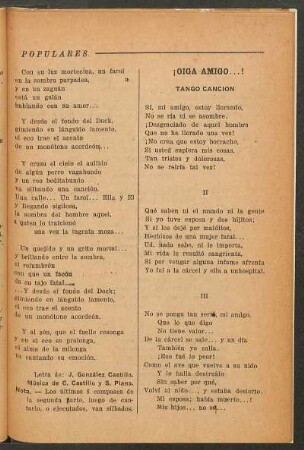 ¡Oiga amigo...! : Tango canción