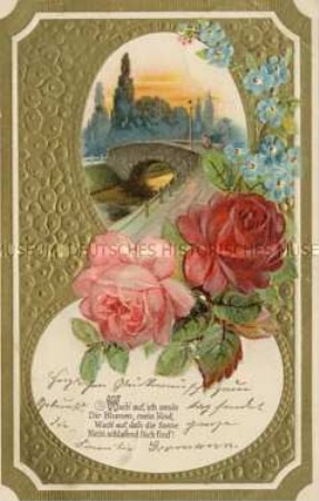Grußkarte mit Blumenmotiv und Vers