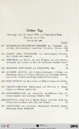 Dritter Tag: Samstag, den 23. April 1932, im Franz-Josef-Saal, Beginn um 3 Uhr (Nr. 651-1000)