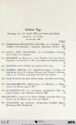 Dritter Tag: Samstag, den 23. April 1932, im Franz-Josef-Saal, Beginn um 3 Uhr (Nr. 651-1000)