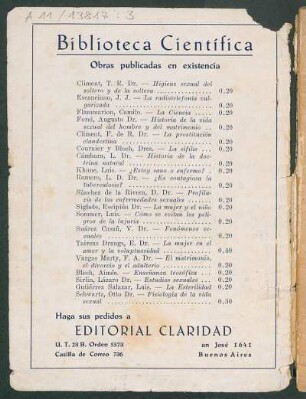 Obras publicadas en existencia : Biblioteca científica