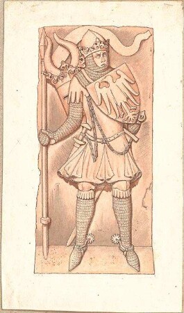 Hoffstadt, Friedrich; Mappe: Grabmonumente - Ritter in Rüstung mit Spieß, Dolch u. Schwert (Ansicht)