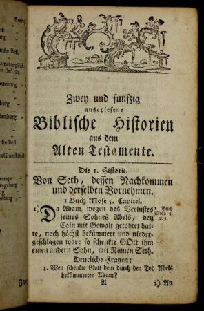 Zwey und funfzig auserlesene Biblische Historien aus dem Alten Testamente.