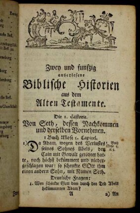 Zwey und funfzig auserlesene Biblische Historien aus dem Alten Testamente.