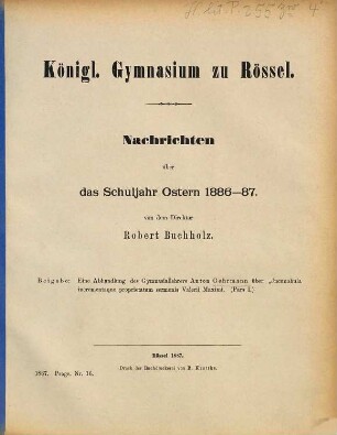 Nachrichten : über das Schuljahr Ostern .... 1886/87