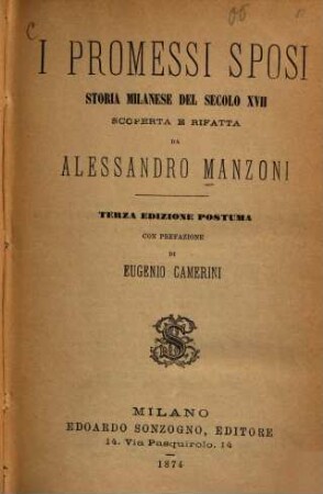 I promessi sposi : storia Milanese del secolo XVII