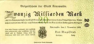 Arnswalde, Stadt: 20 Milliarden Mark 1923