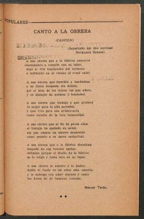 Canto a la obrera : (Canción)