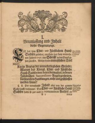 I. Veranlassung und Inhalt dieser Gegenanzeige.