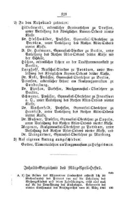 Inhalts-Verzeichnis des März-April-Heftes