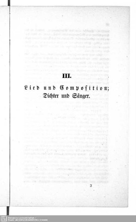 III. Lied und Composition; Dichter und Sänger