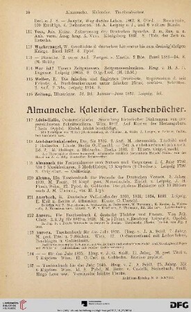 Almanache. Kalender. Taschenbücher (Nr. 117-174)