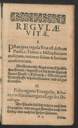 Regulae Vitae. I. - L.