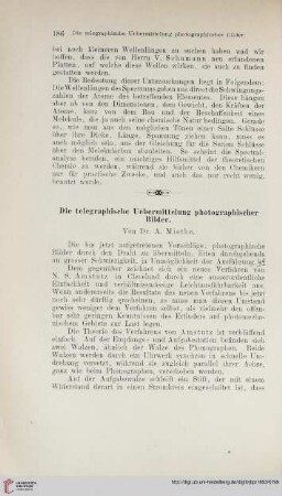 Die telegraphische Uebermittelung photographischer Bilder