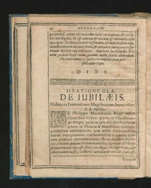 Oratiuncula. De Iubilaeis. Habita in Promotione Magistrorum Anno 1617. d. 8. Aprilis.