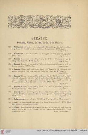 Geräthe: Bestecke, Messer, Gabeln, Löffel, Scheeren etc. (Nr. 371 - 493)