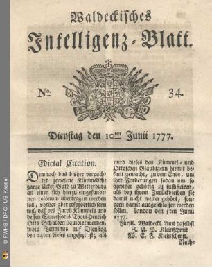 No. 34. Dienstag den 10ten Junii 1777