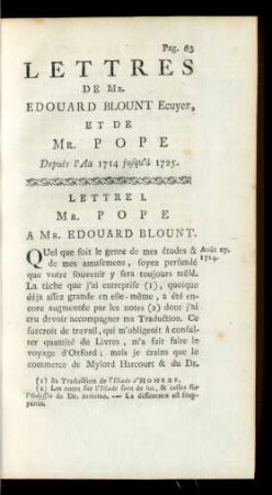 Lettres De Mr. Edouard Blount Ecuyer, Et De Mr. Pope