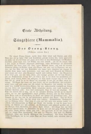 Erste Abtheilung. Saeugethiere (Mammalia).