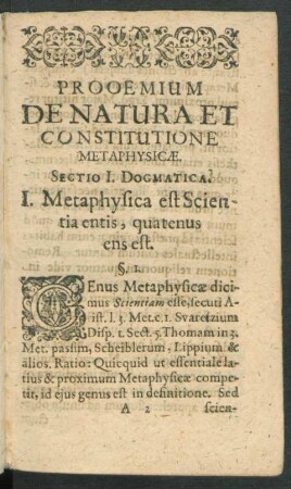 Prooemium De Natura Et Constitutione Metaphysicae.